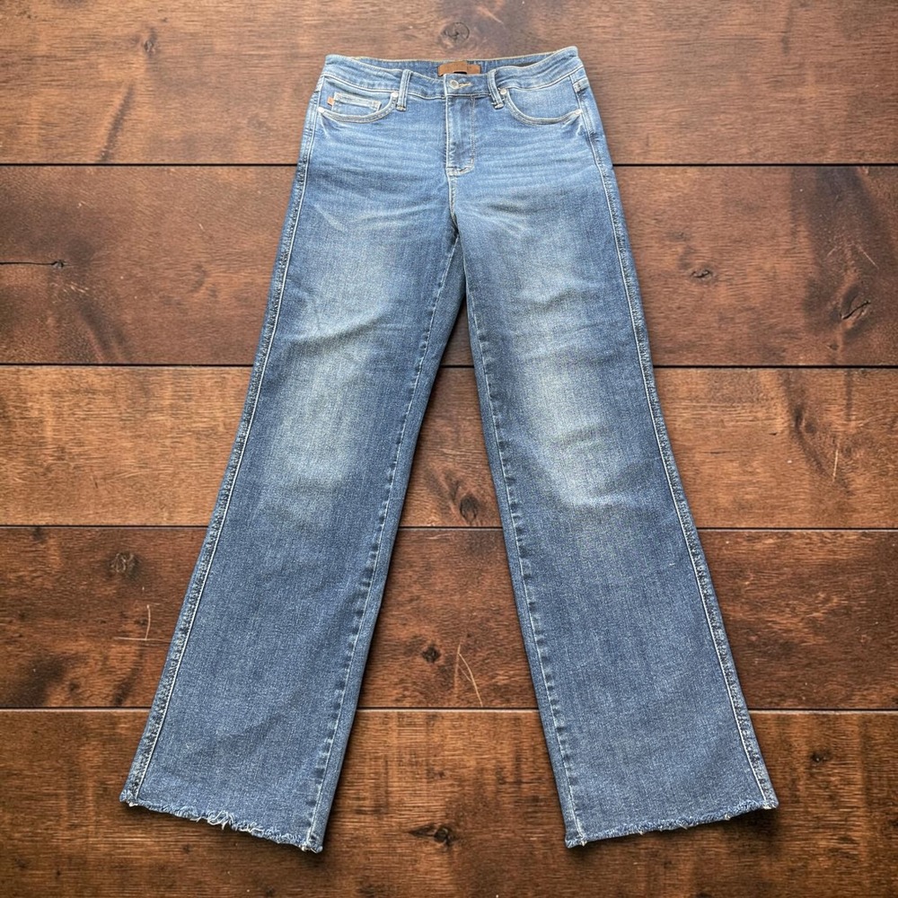 Judy Blue Straight Fit Raw Hem Jean Medium Wash Stretch Denim 9/29 JB88870 30x32